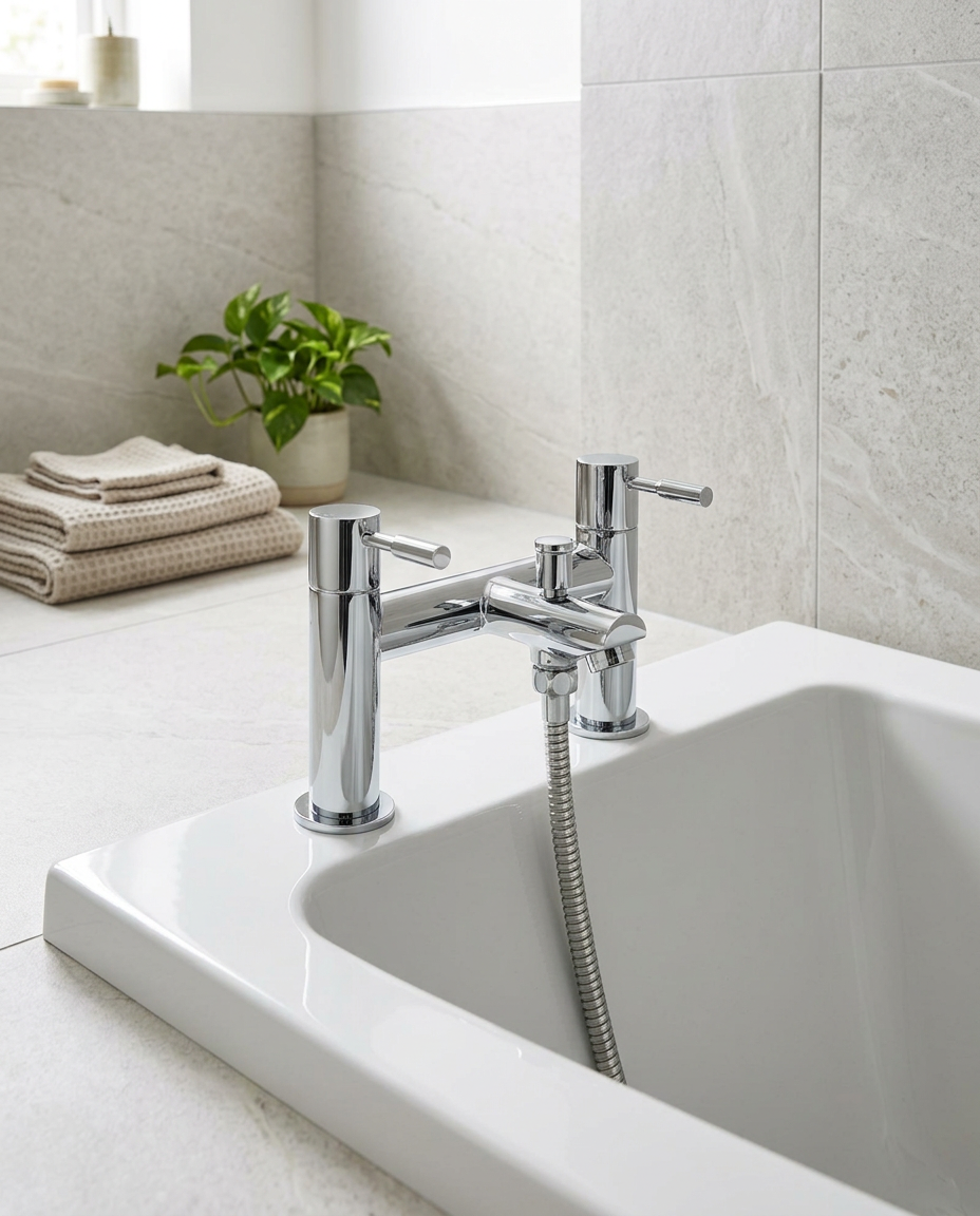 Evola Bath Shower Mixer in a bright modern bathroom