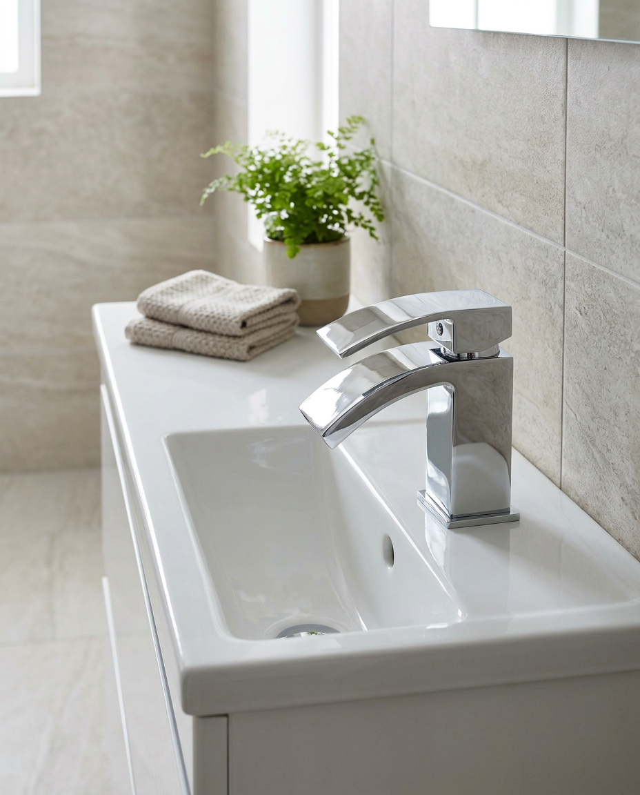 Florin Mono Basin Mixer in a bright modern bathroom