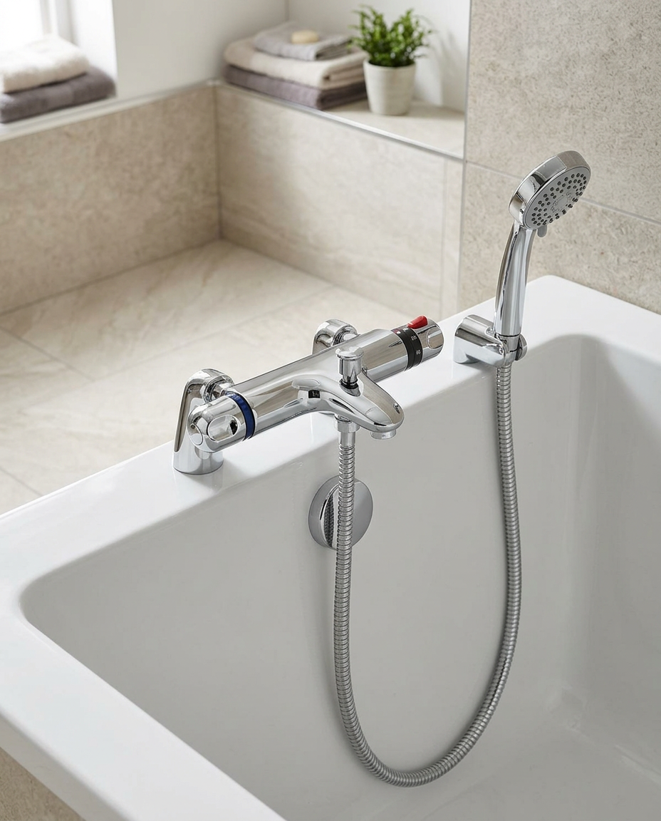Fonte Thermostatic Bath Shower Mixer in a bright modern bathroom