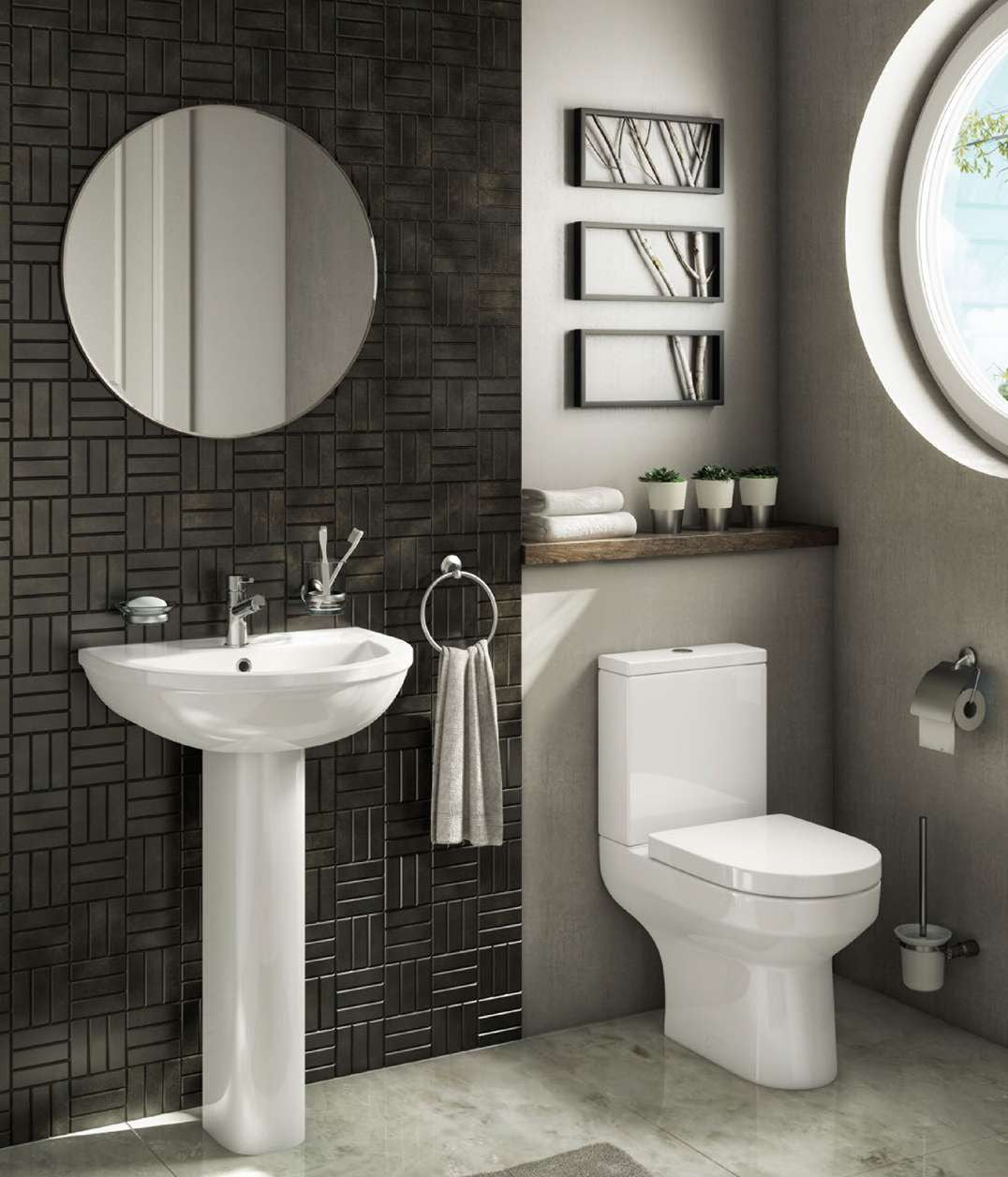 Gemma Basin & Pedestal in a bathroom setting