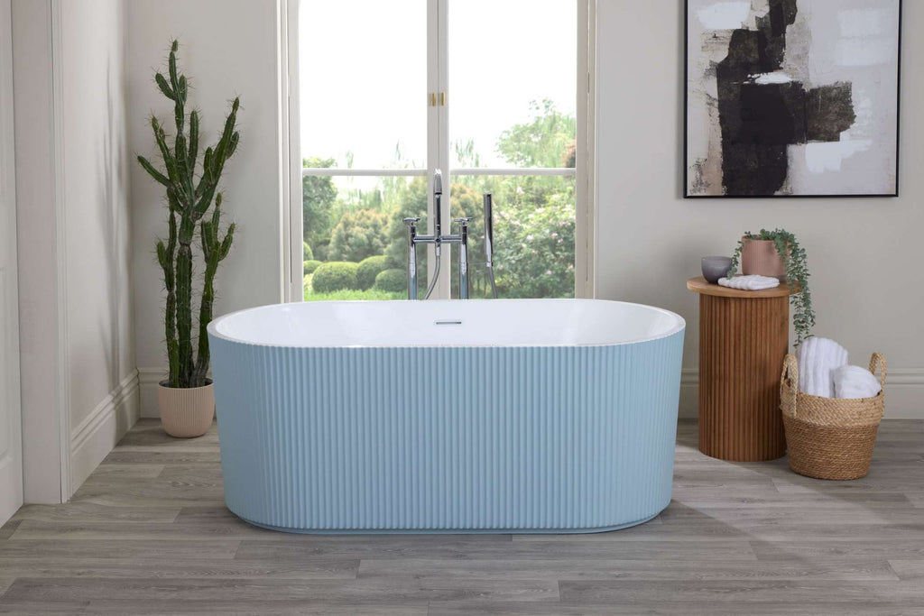 Ginette fluted freestanding bath painted blue, front view