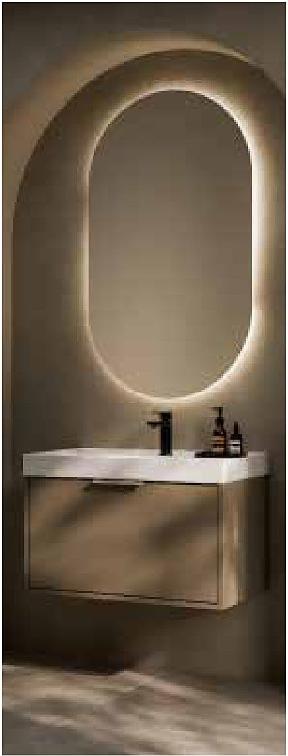 Gleo Capsule Backlit LED Mirror in a bathroom setting