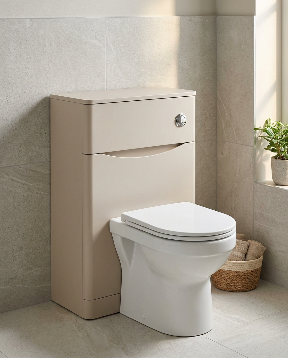 Halden 500mm WC Unit, cashmere in a bright modern bathroom