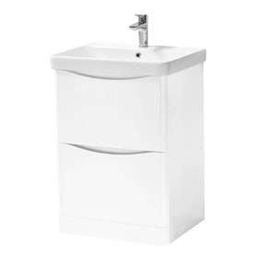Halden 600mm Floor Standing Vanity Unit & Basin, 2 Drawers – White gloss
