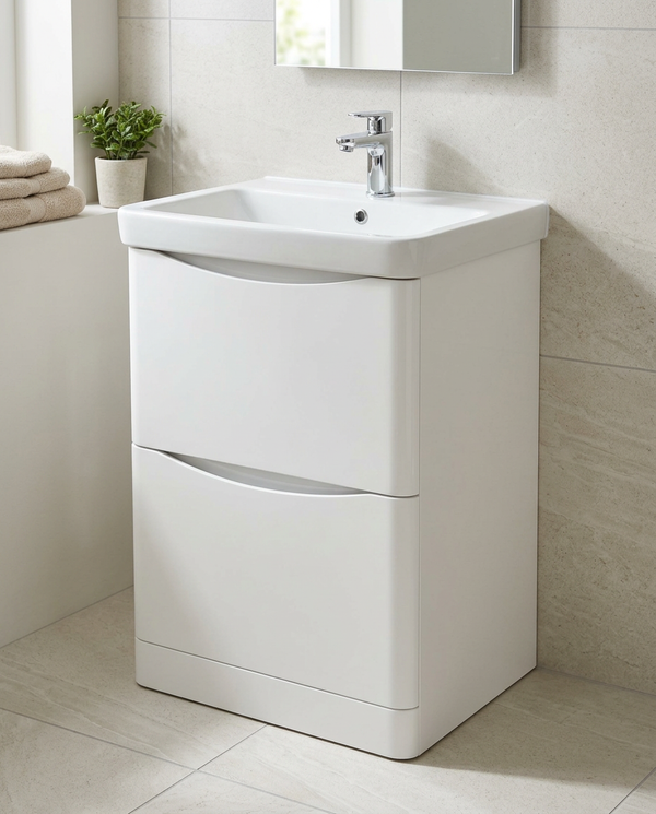 Halden 600mm Floor Standing Vanity Unit & Basin, 2 Drawers