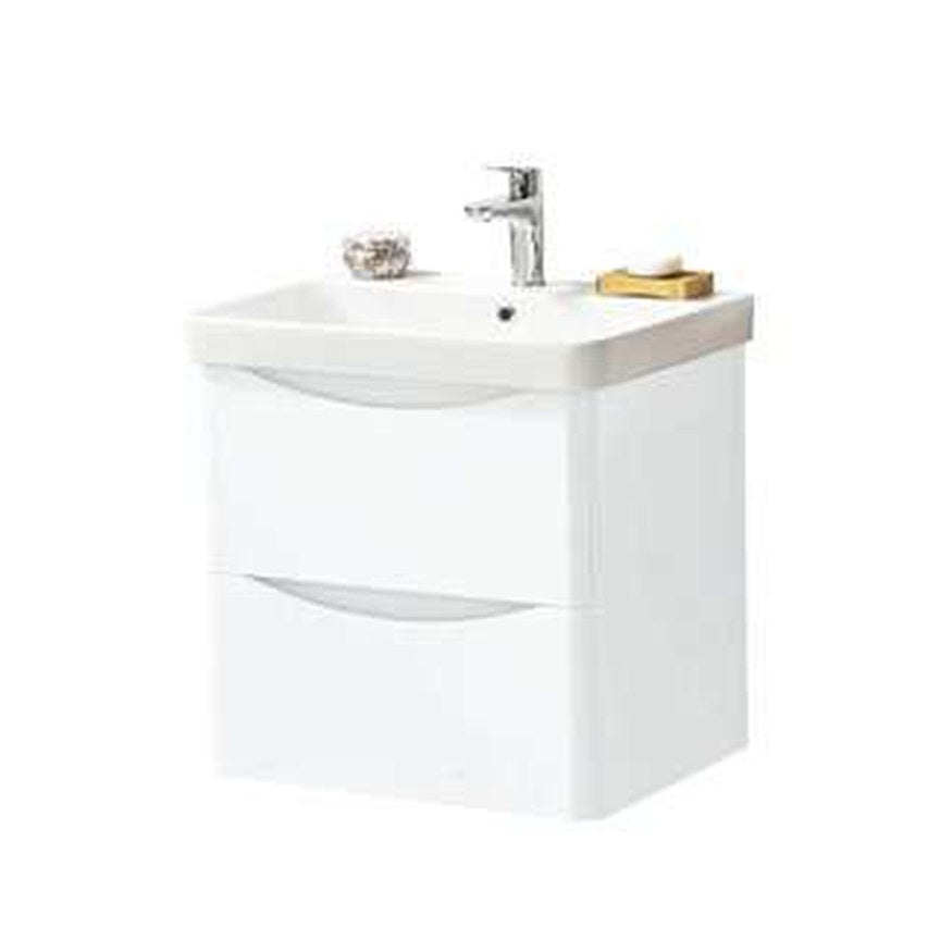 Halden 600mm Wall Hung Vanity Unit & Basin, 2 Drawers – White gloss
