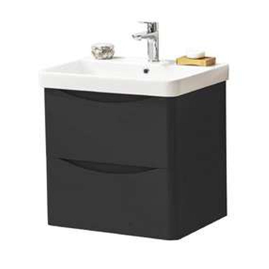 Halden 600mm Wall Hung Vanity Unit & Basin, 2 Drawers – Matt graphite