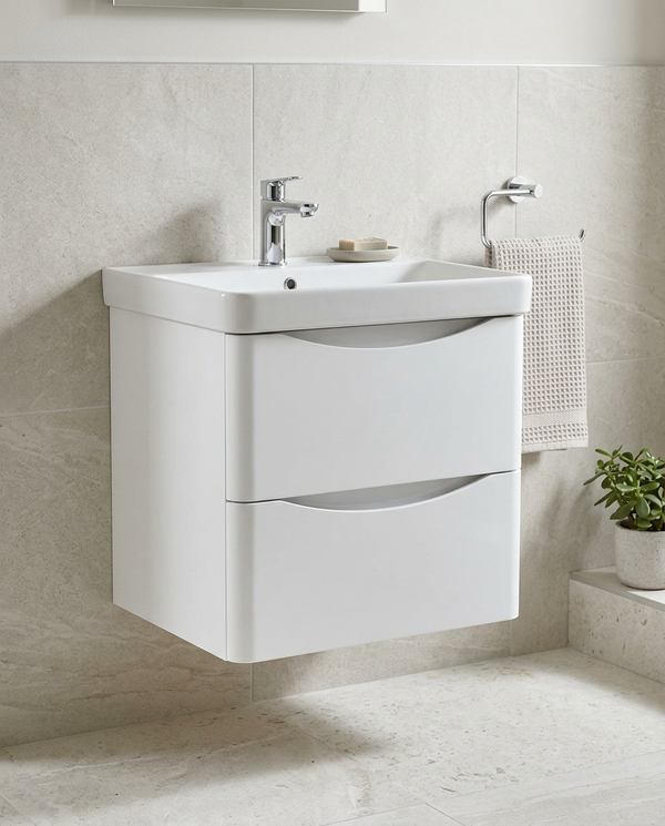 Halden 600mm Wall Hung Vanity Unit & Basin, 2 Drawers