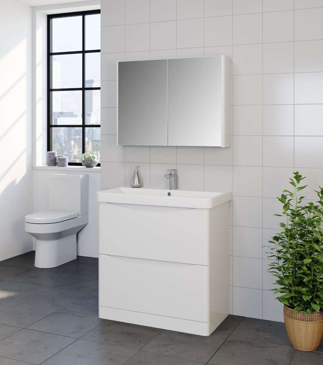 Halden Wall Hung Cloakroom Unit & Basin in a bathroom setting