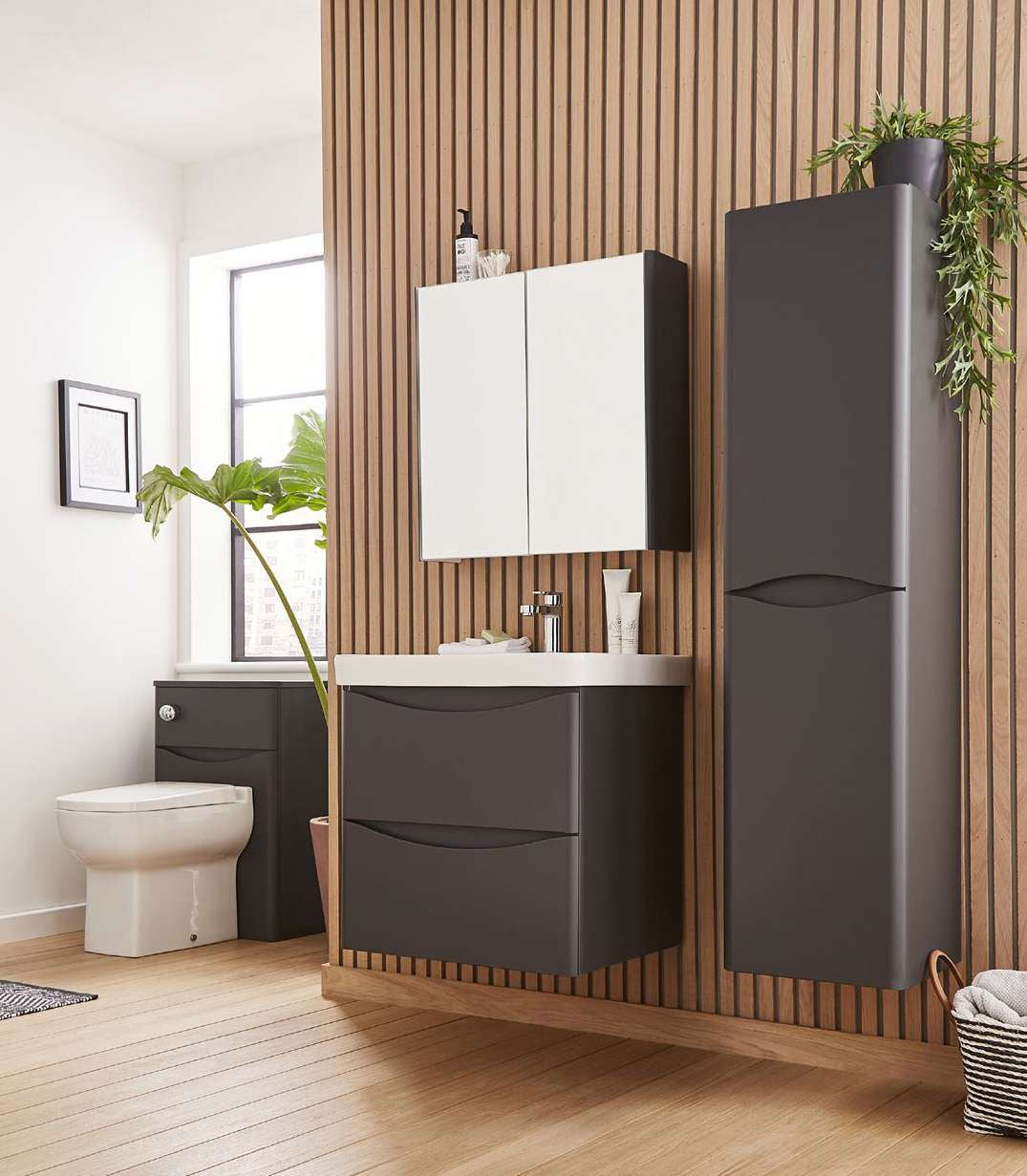 Halden Wall Hung Cloakroom Unit & Basin in a bathroom setting