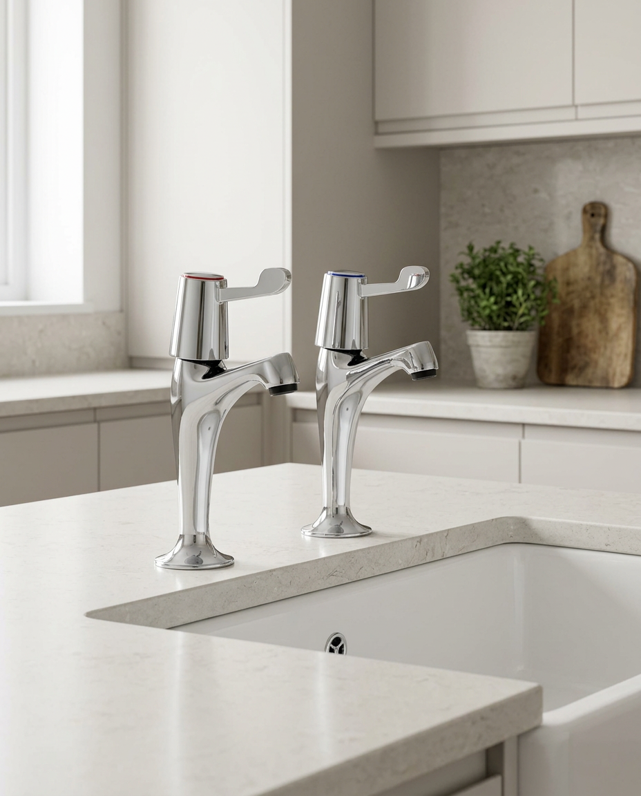 Hale High Neck Kitchen Sink Taps in a bright modern kitchen