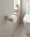 Halo Toilet Roll Holder, brushed nickel in a bright modern bathroom