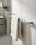 Halo Towel Bar, chrome in a bright modern bathroom