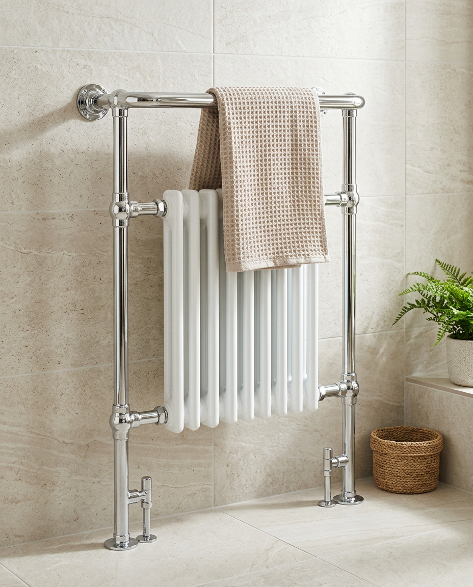 Hartfield Traditional Towel Radiator in a bright modern bathroom