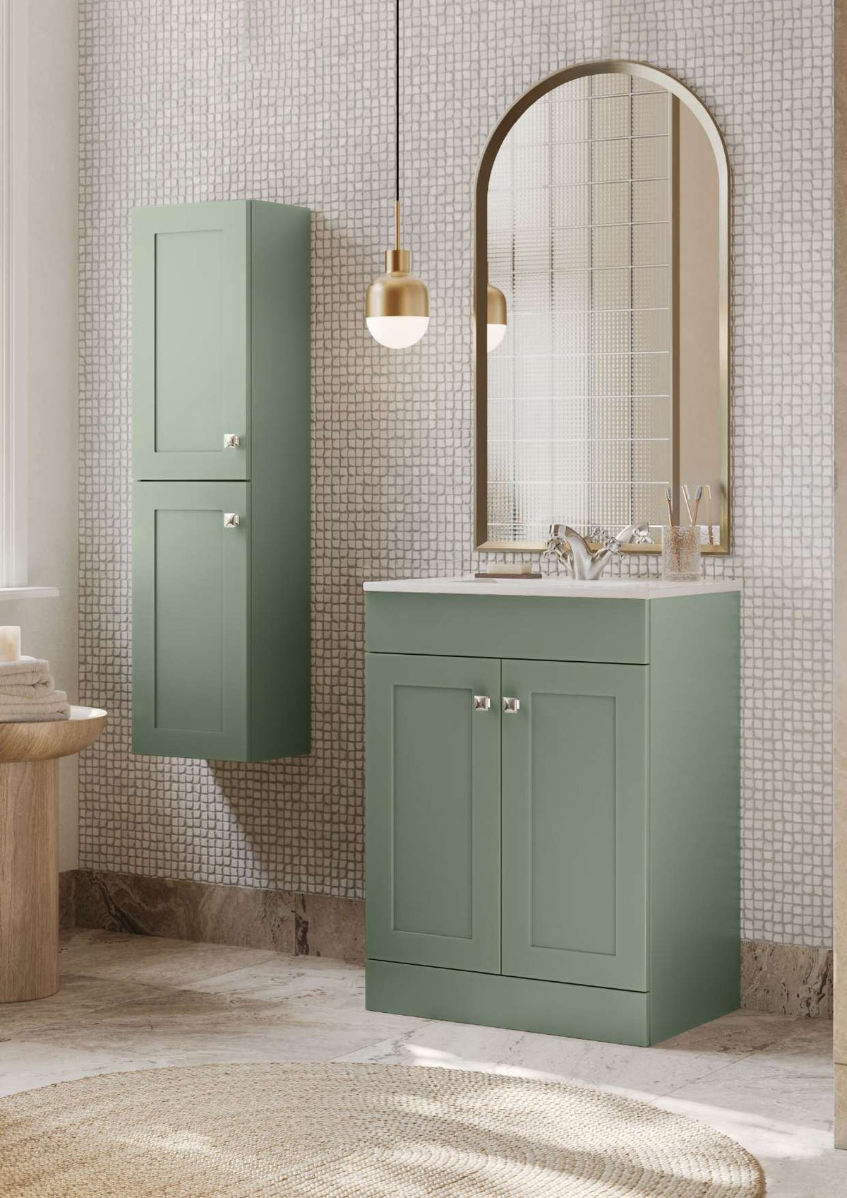 Haven 500mm Floor Standing Vanity Unit & Basin, 2 Doors in a bathroom setting