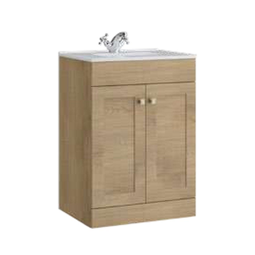 Haven 500mm Floor Standing Vanity Unit & Basin, 2 Doors – Torro oak