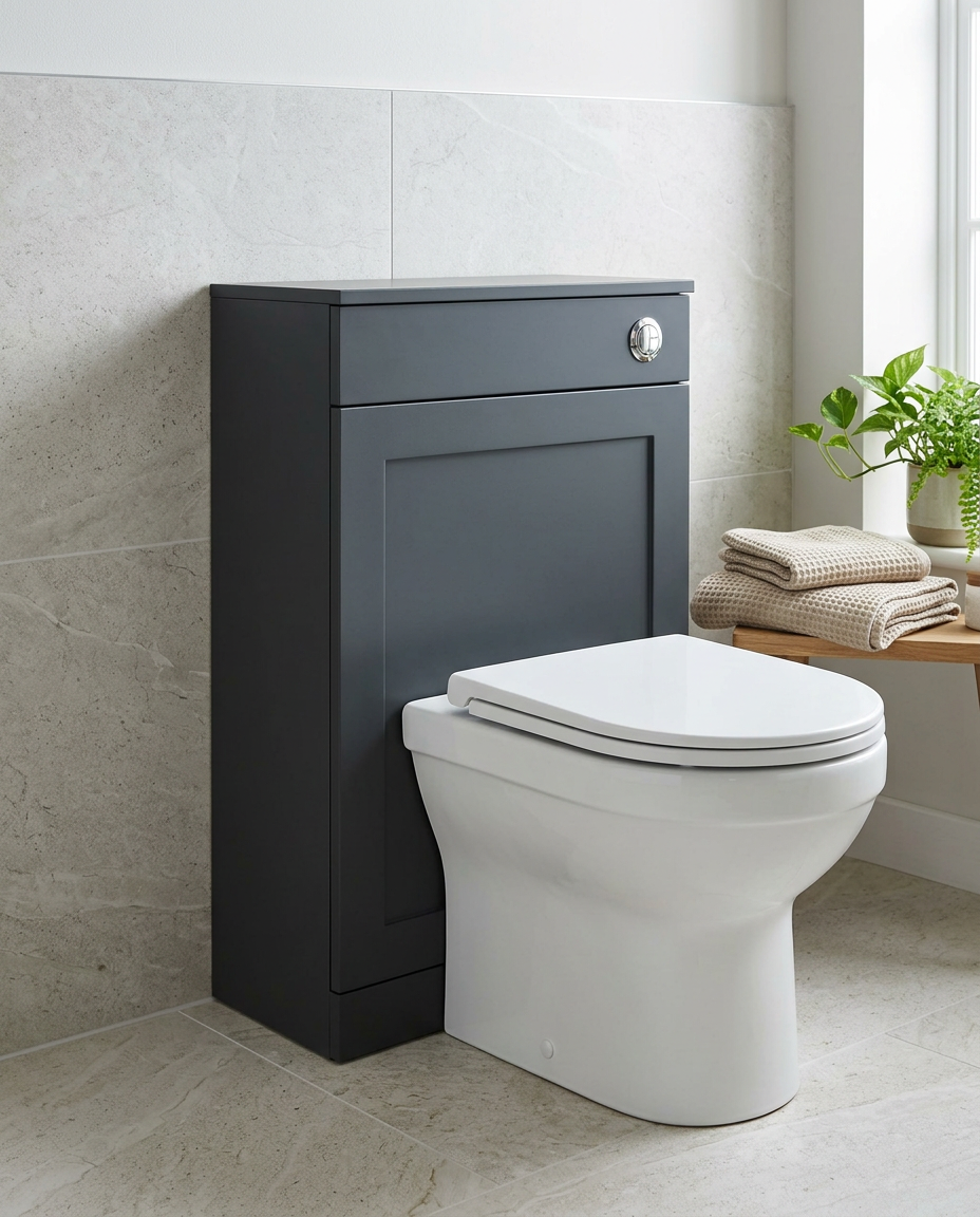 Haven 500mm WC Unit, anthracite in a bright modern bathroom