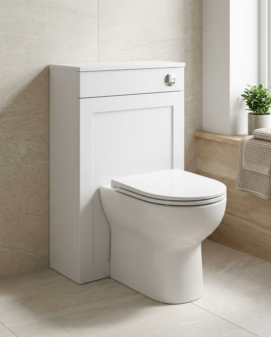Haven 500mm WC Unit, matt white in a bright modern bathroom