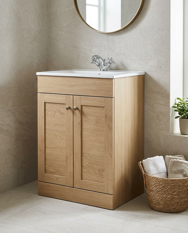 Haven 600mm Floor Standing Vanity Unit & Basin, 2 Doors