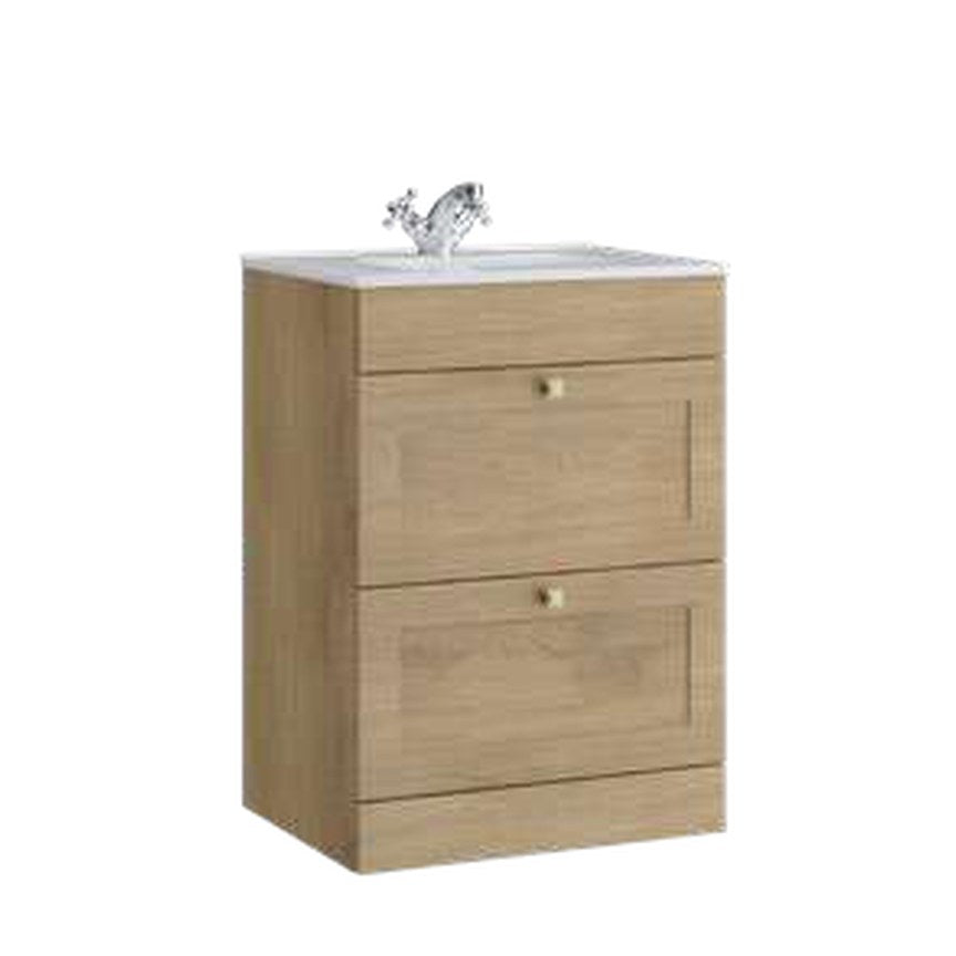 Haven 600mm Floor Standing Vanity Unit & Basin, 2 Drawers – Torro oak