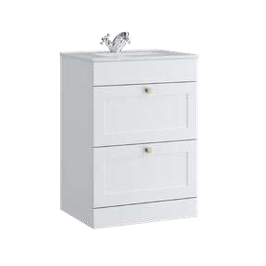 Haven 600mm Floor Standing Vanity Unit & Basin, 2 Drawers – Matt white