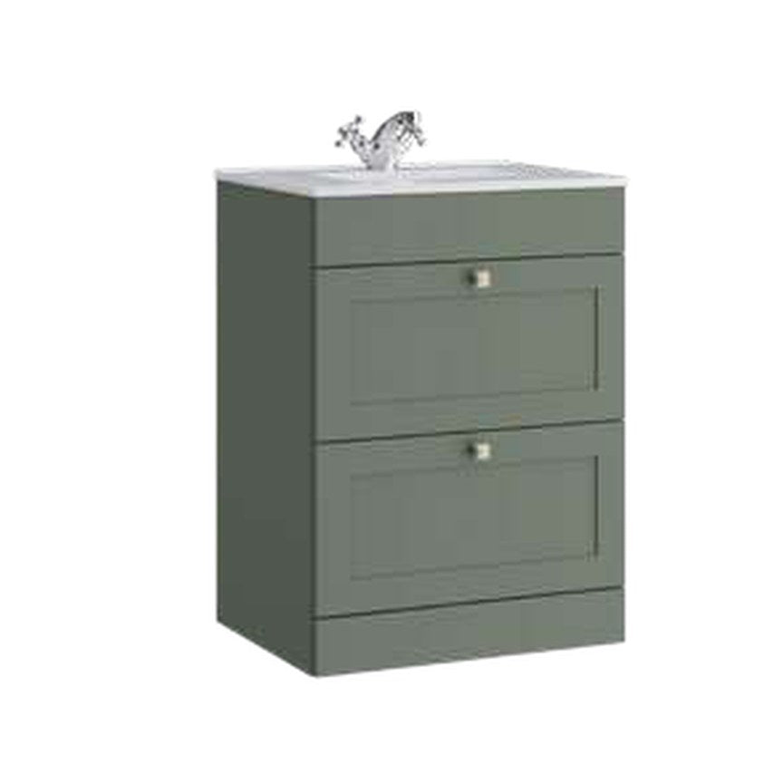 Haven 600mm Floor Standing Vanity Unit & Basin, 2 Drawers – Corymbia green