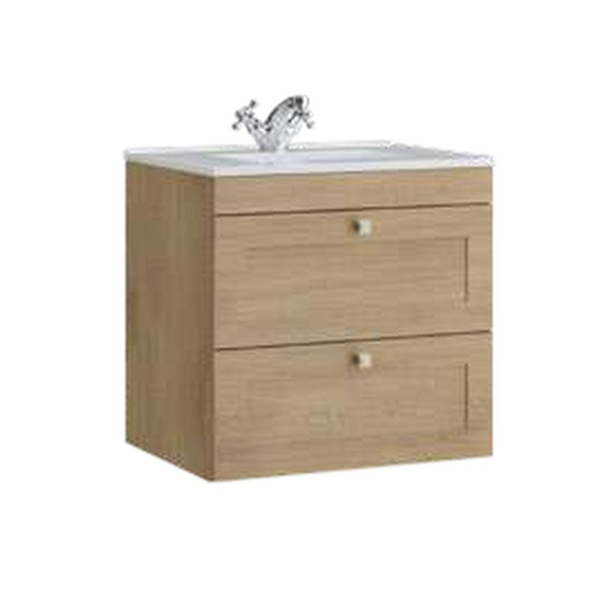 Haven 600mm Wall Hung Vanity Unit & Basin, 2 Drawers – Torro oak