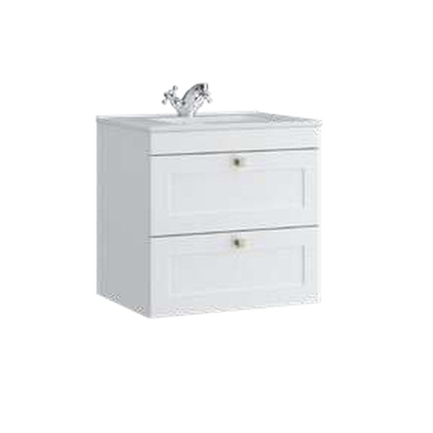 Haven 600mm Wall Hung Vanity Unit & Basin, 2 Drawers – Matt white
