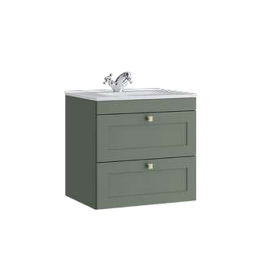 Haven 600mm Wall Hung Vanity Unit & Basin, 2 Drawers – Corymbia green