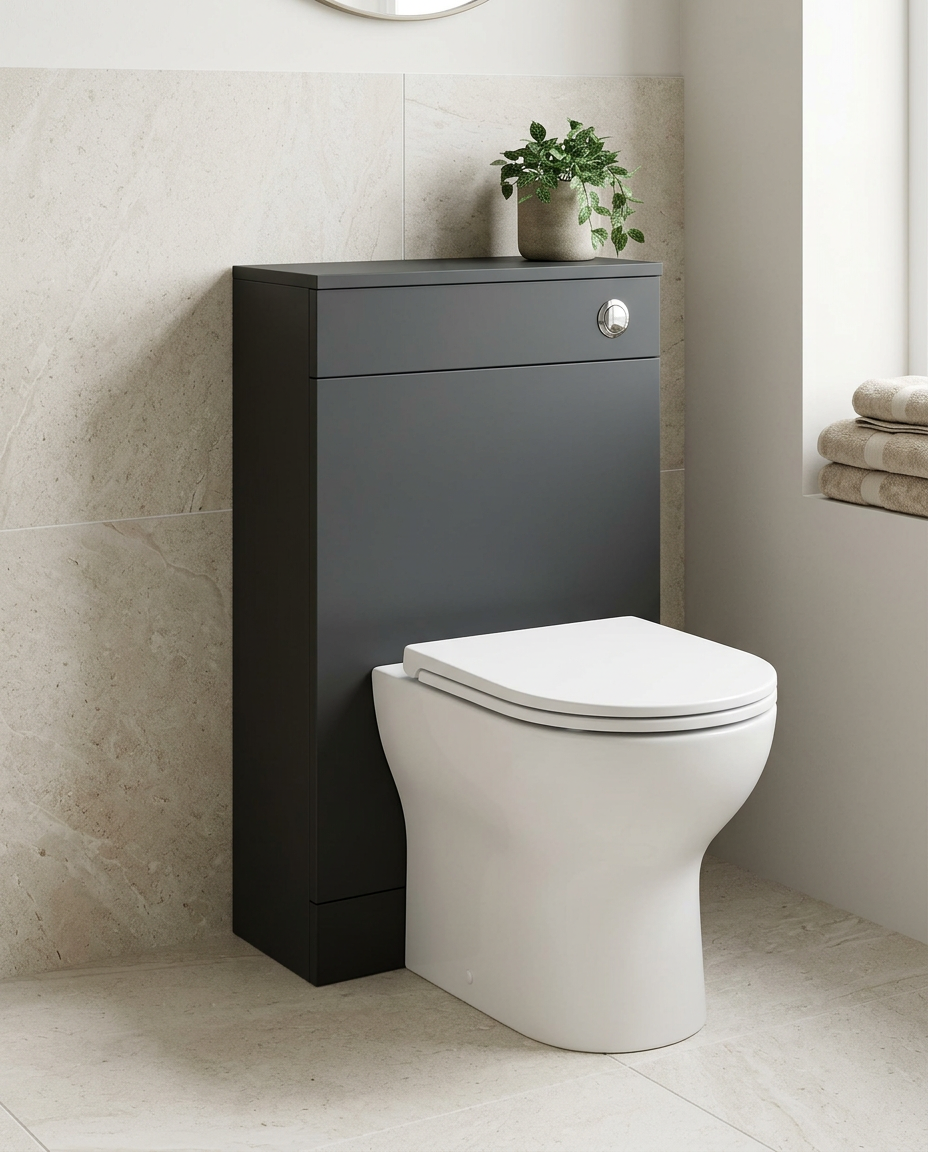 Hoxton 500mm WC Unit, matt anthracite in a bright modern bathroom