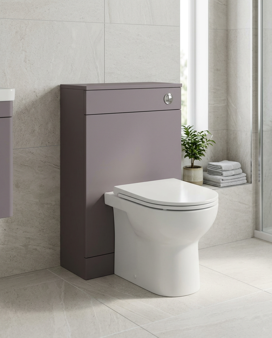 Hoxton 500mm WC Unit, slate grey in a bright modern bathroom