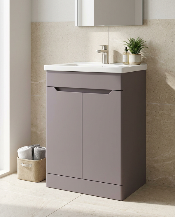 Hoxton 600mm Floor Standing Vanity Unit & Basin, 2 Doors