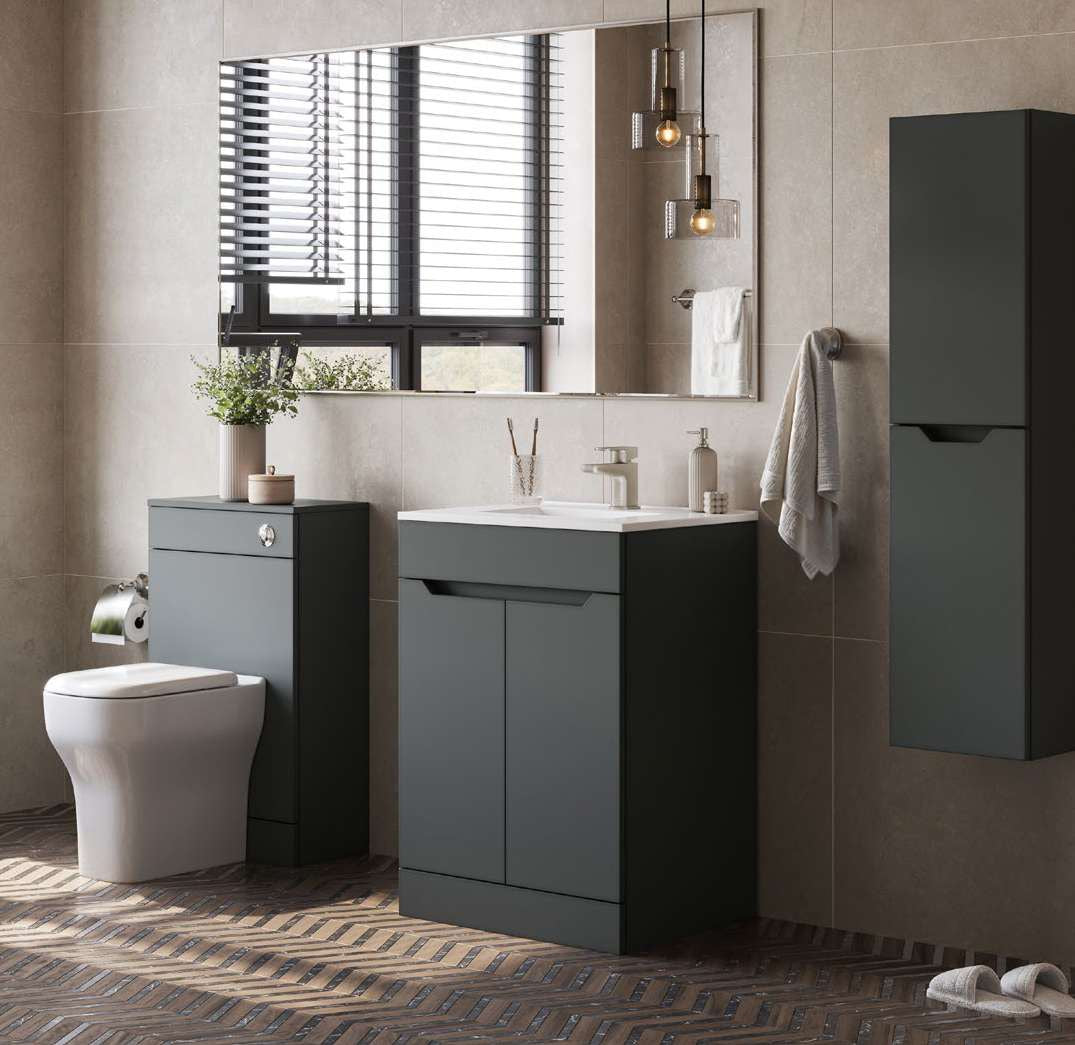 Hoxton 600mm Floor Standing Vanity Unit & Basin, 2 Drawers in a bathroom setting