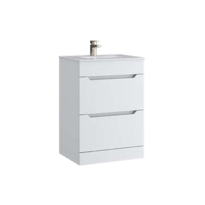 Hoxton 600mm Floor Standing Vanity Unit & Basin, 2 Drawers – Matt white