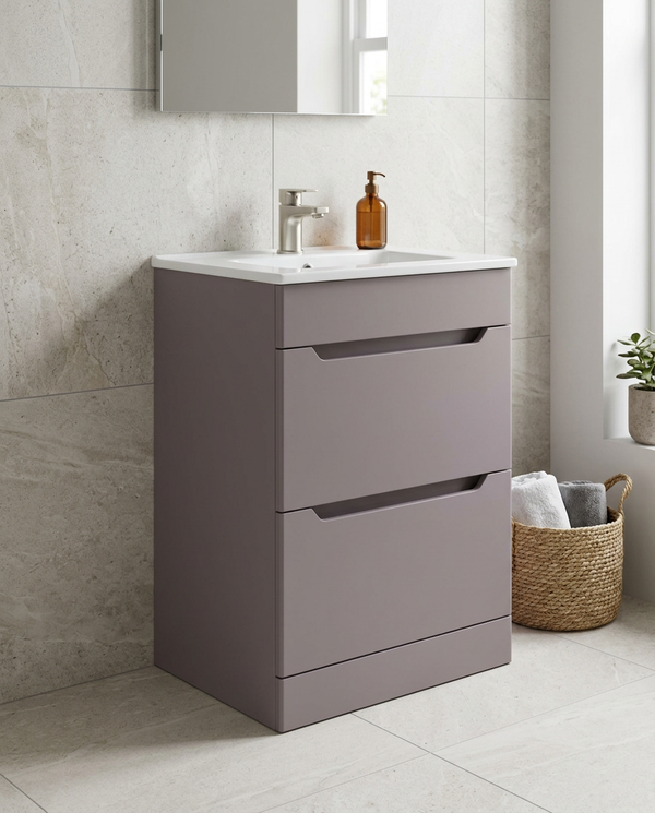 Hoxton 600mm Floor Standing Vanity Unit & Basin, 2 Drawers