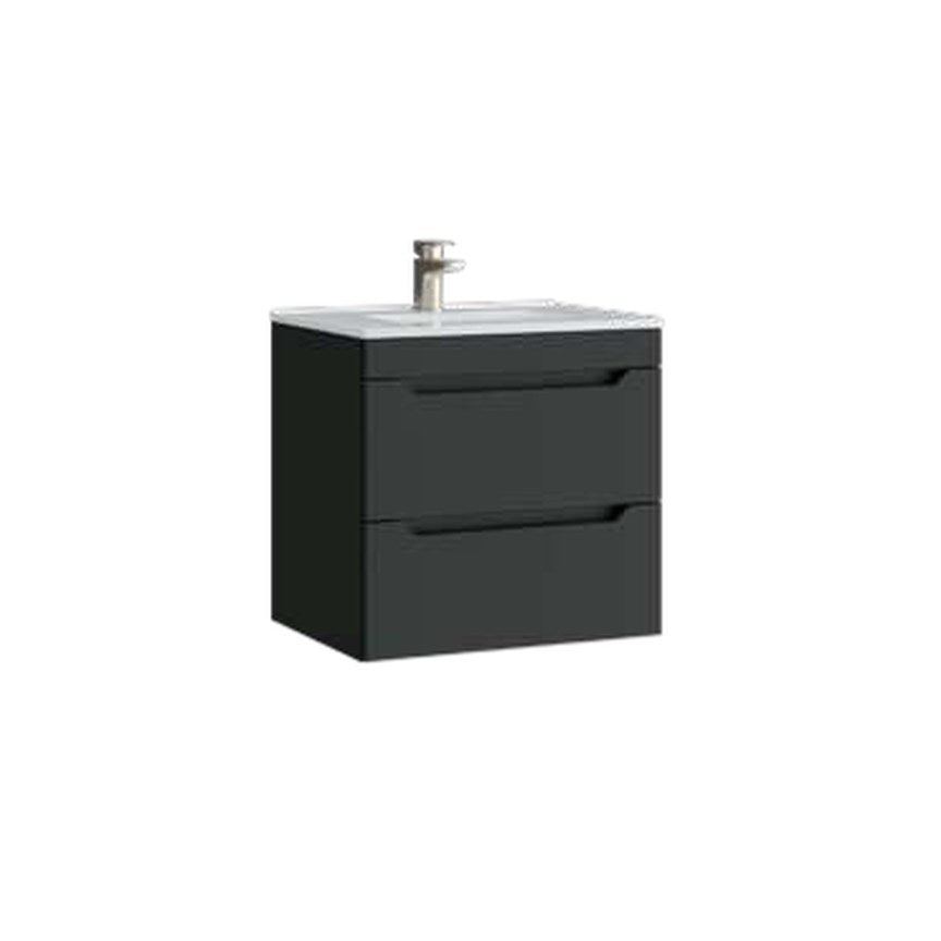 Hoxton 600mm Wall Hung Vanity Unit & Basin, 2 Drawers – Matt anthracite