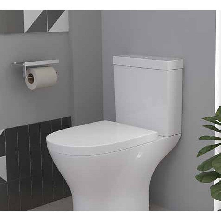 Ikona close coupled toilet in a grey bathroom