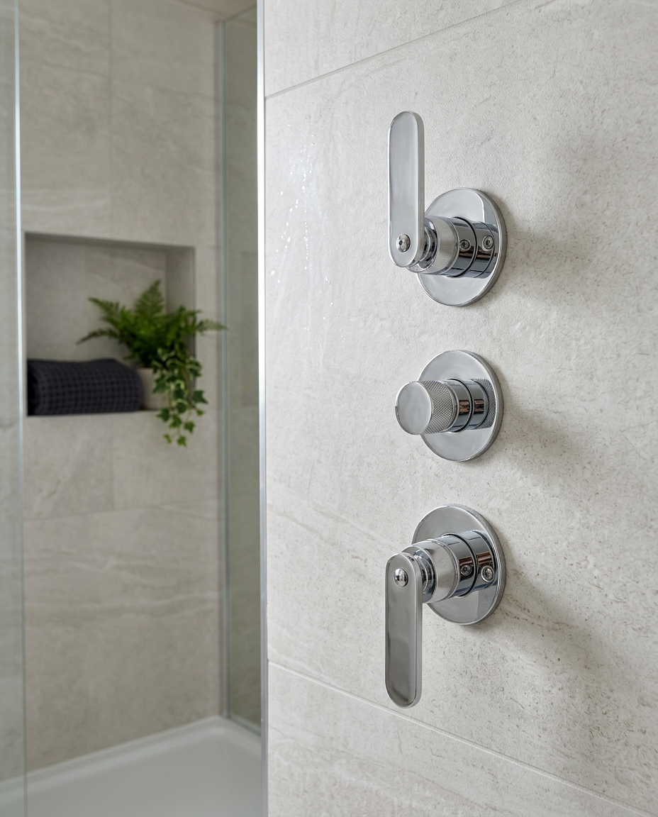 Industra 2-Outlet Concealed Shower Valve in a bright modern bathroom