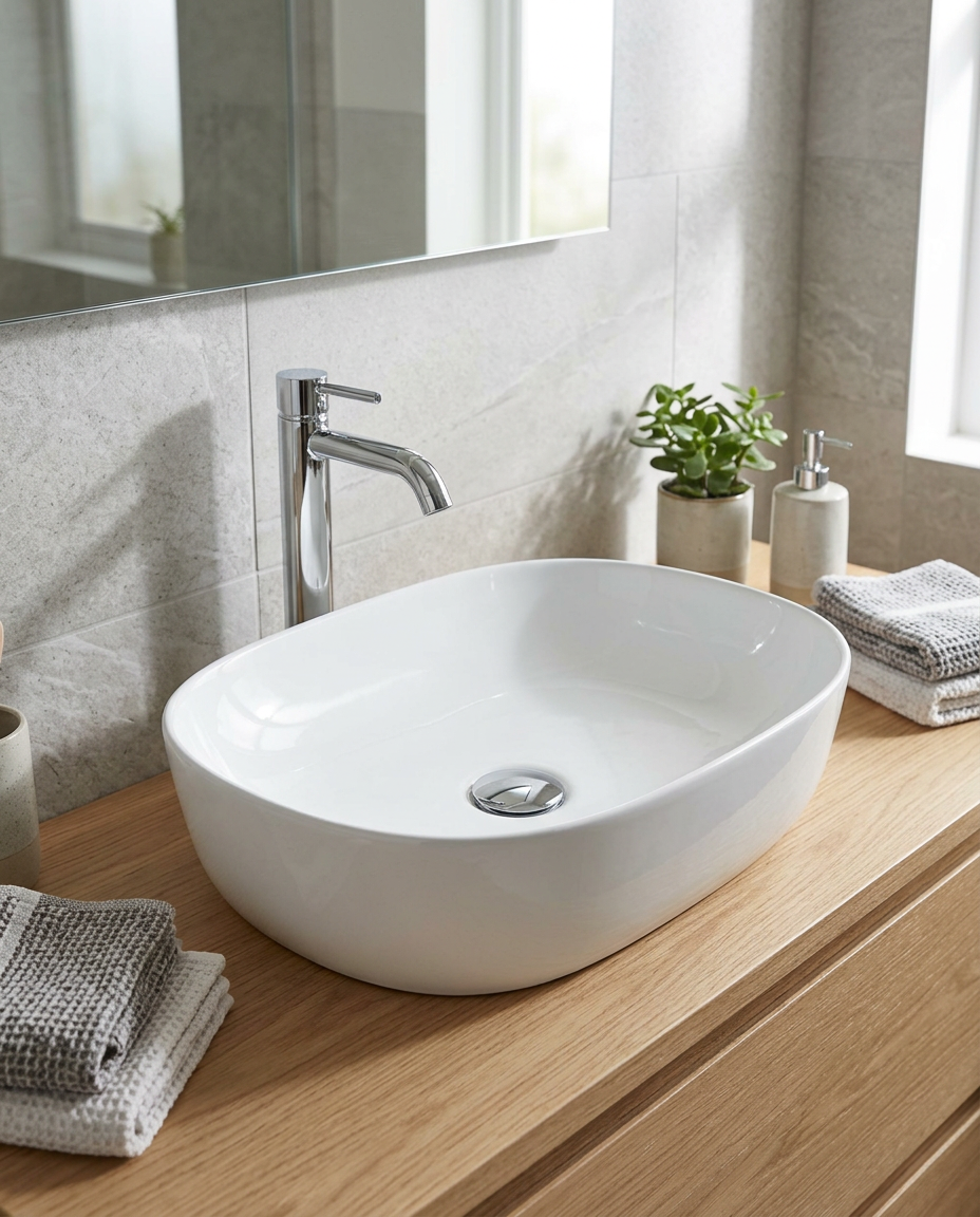 Isla Countertop Basin in a bright modern bathroom