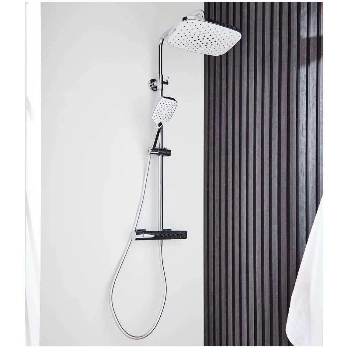 Kelso Thermostatic Shower Sets, Chrome, Bar valve with overhead drencher and sliding handset