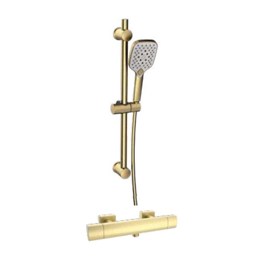 Kelso Thermostatic Shower Sets, Brushed brass, Bar valve with adjustable slide rail kit