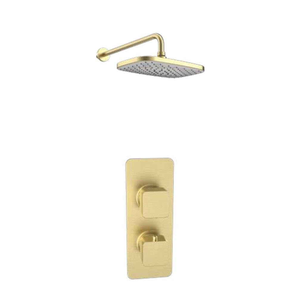 Kelso Thermostatic Shower Sets, Brushed brass, Concealed valve with fixed overhead drencher