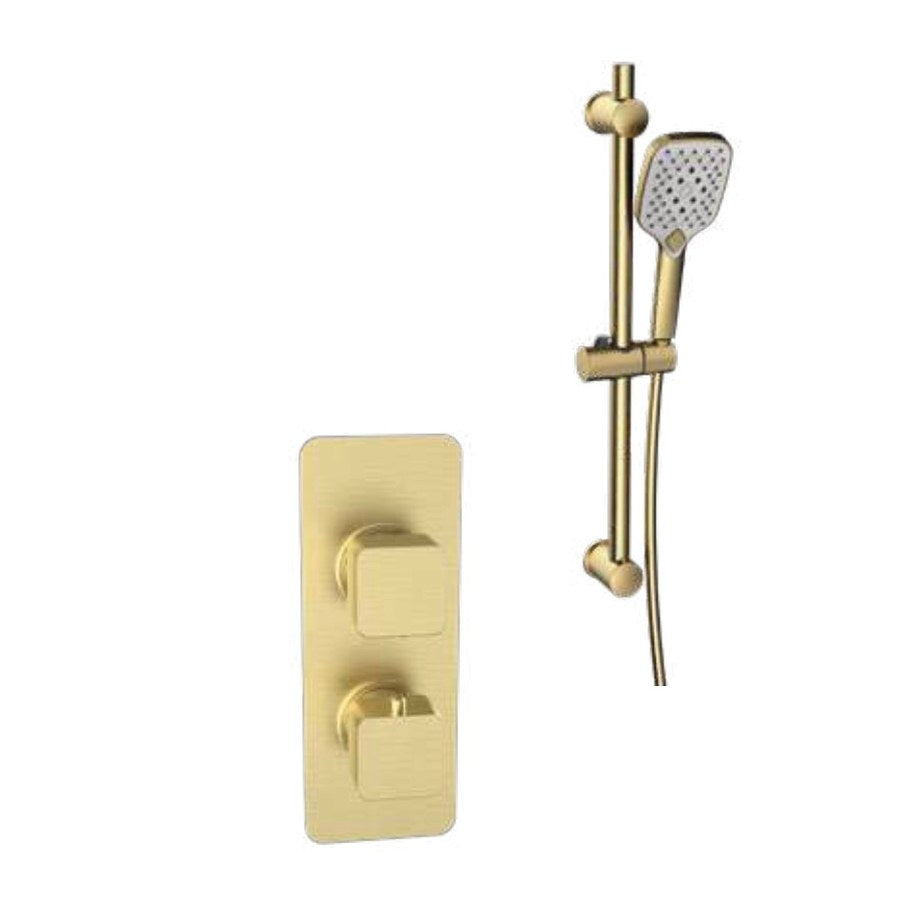 Kelso Thermostatic Shower Sets, Brushed brass, Concealed valve with adjustable slide rail kit