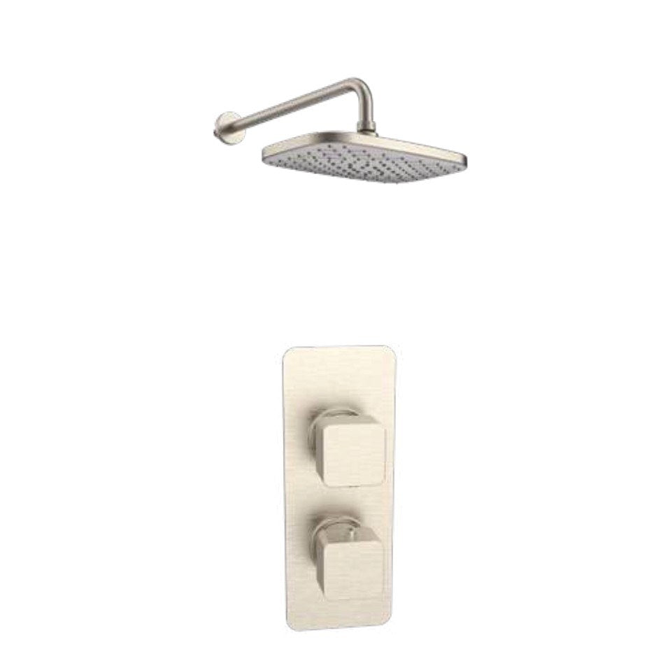 Kelso Thermostatic Shower Sets, Brushed nickel, Concealed valve with fixed overhead drencher