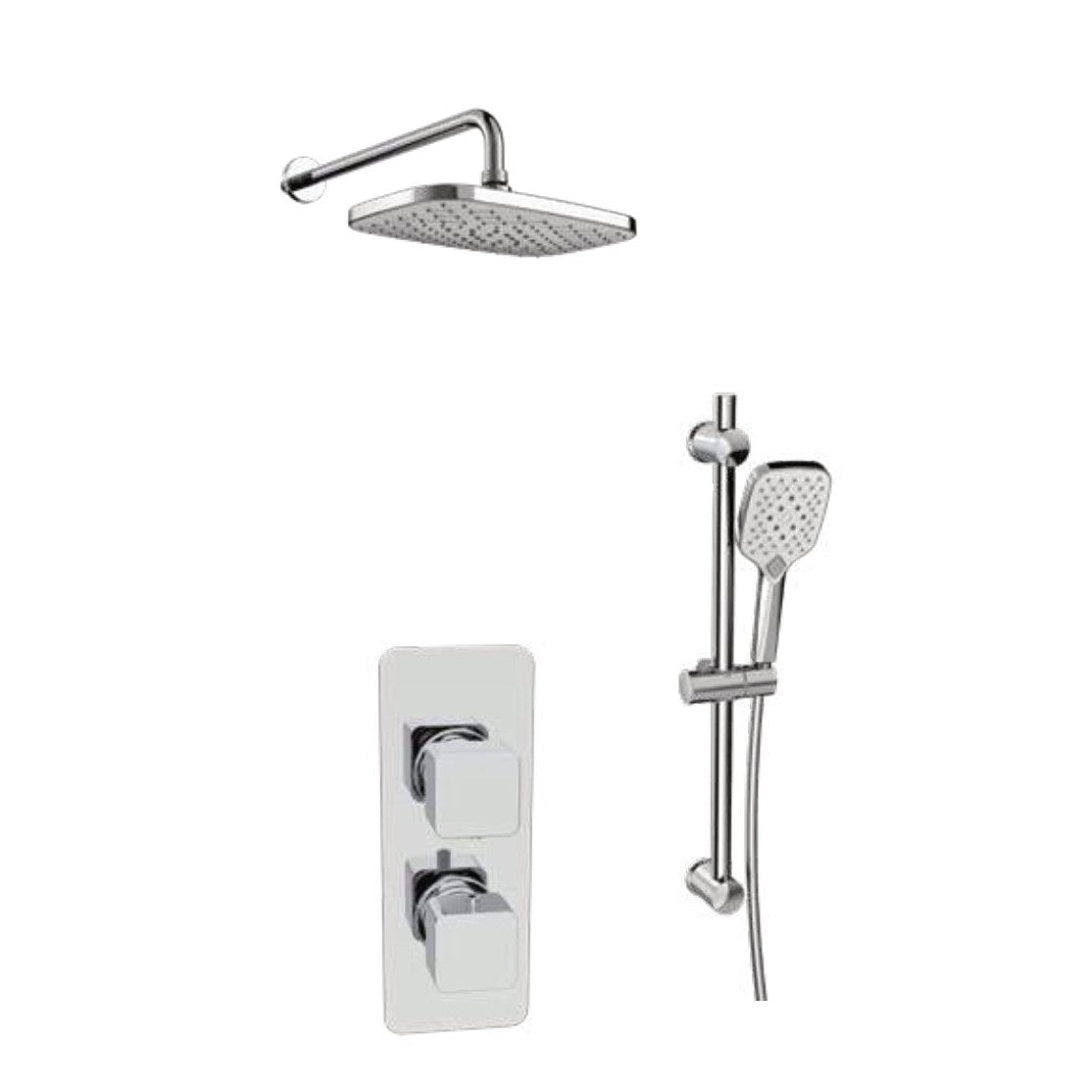 Kelso Thermostatic Shower Sets, Chrome, Concealed valve with diverter, slide rail kit and fixed overhead drencher