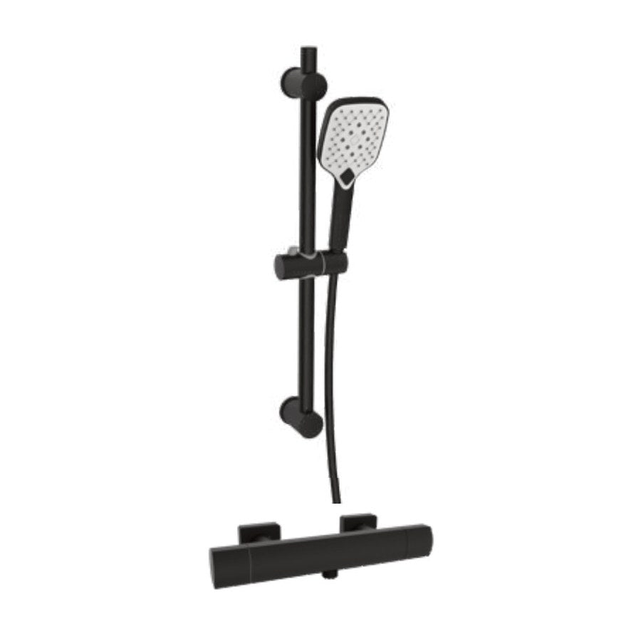 Kelso Thermostatic Shower Sets, Matt black, Bar valve with adjustable slide rail kit
