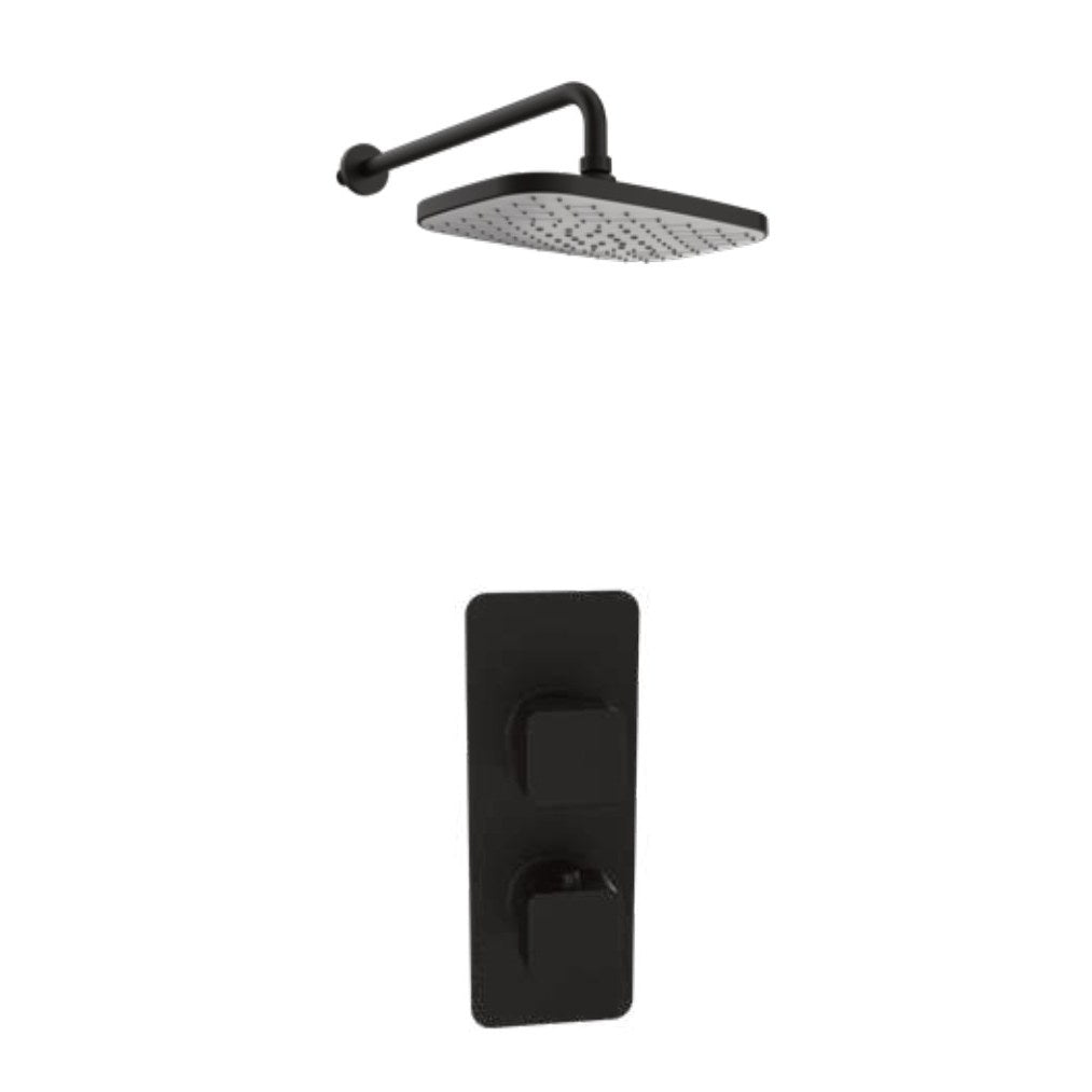 Kelso Thermostatic Shower Sets, Matt black, Concealed valve with fixed overhead drencher