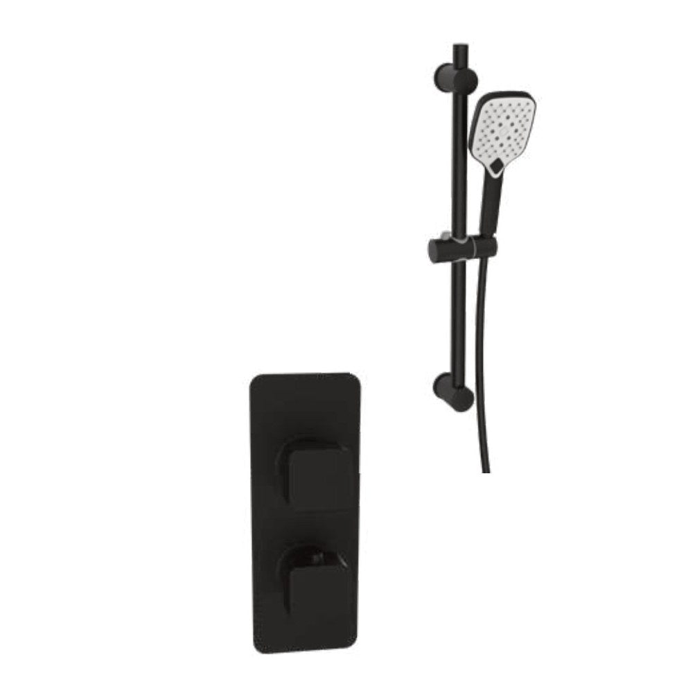 Kelso Thermostatic Shower Sets, Matt black, Concealed valve with adjustable slide rail kit