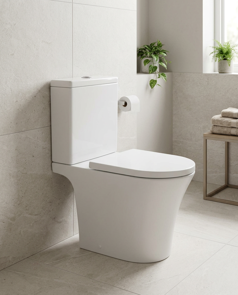 Kendal Close Coupled Toilet in a bright modern bathroom