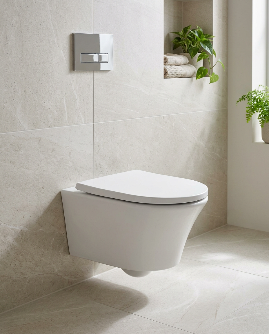 Kendal Wall Hung Toilet in a bright modern bathroom